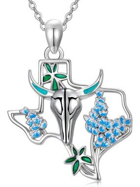 Women's Texas Cow Skull Sterling Pendant Highland Cow Skull Western Necklace